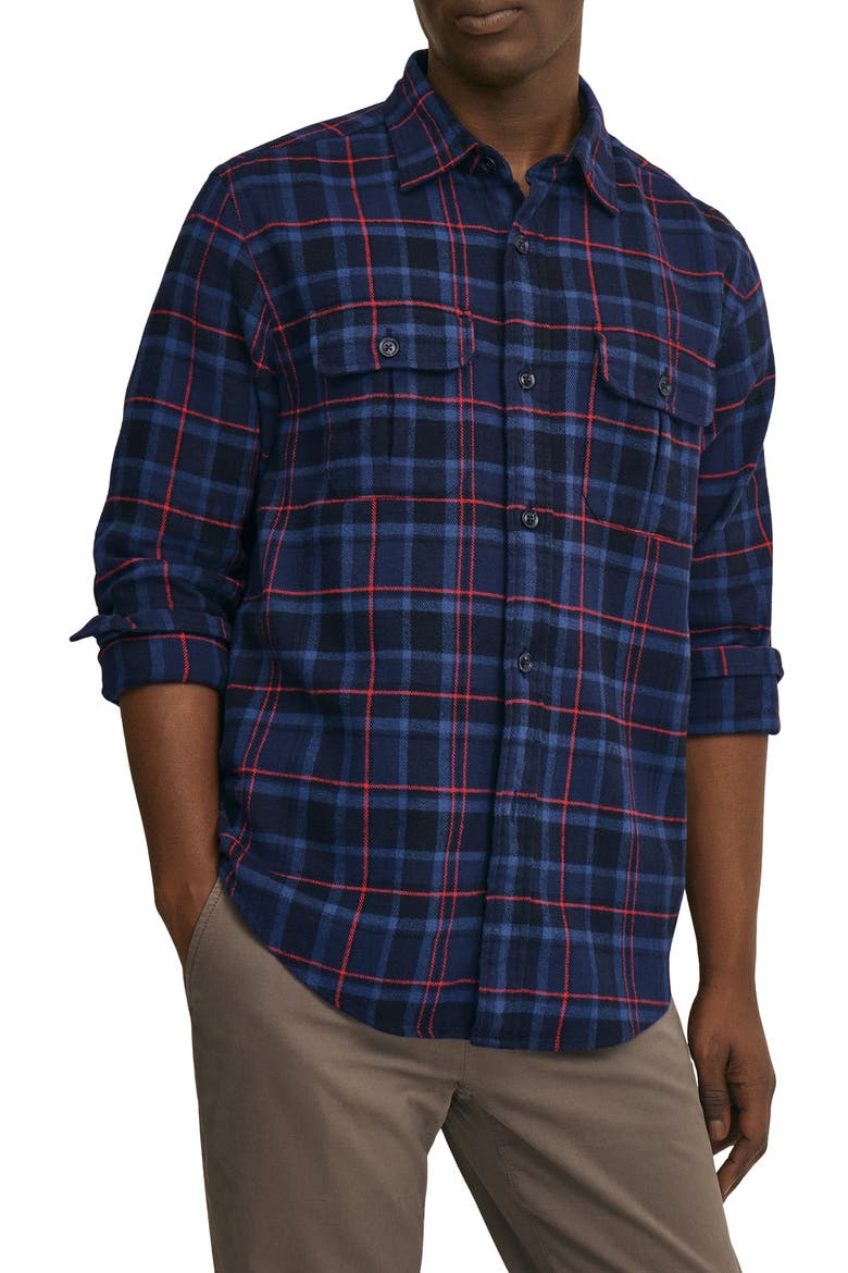 Plaid Cotton Flannel Button-Up Overshirt, Main, color, BLACKPLAID