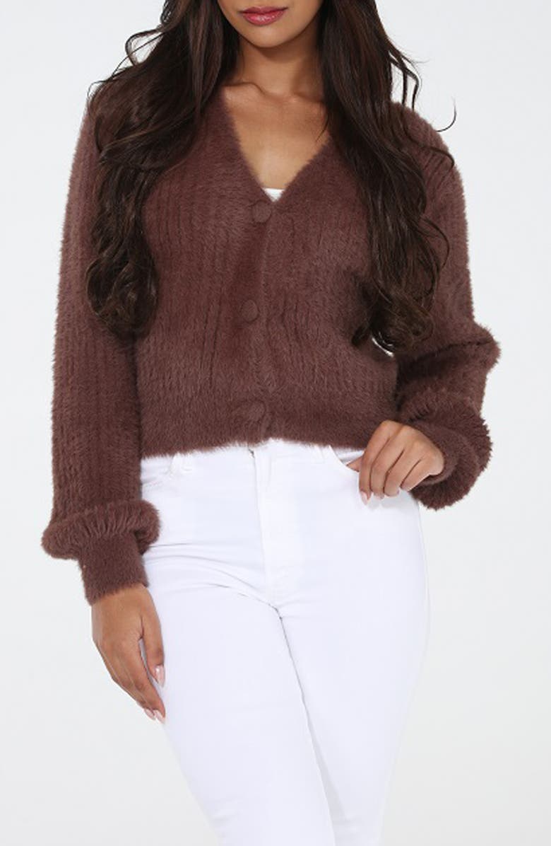 RAIN AND ROSE Soft V-Neck Cardigan, Main, color, Brown