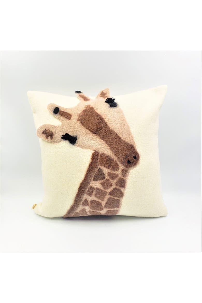 Animal Jungle Giraffe Wool Throw Pillow - with Insert, Main, color, Natural - Small