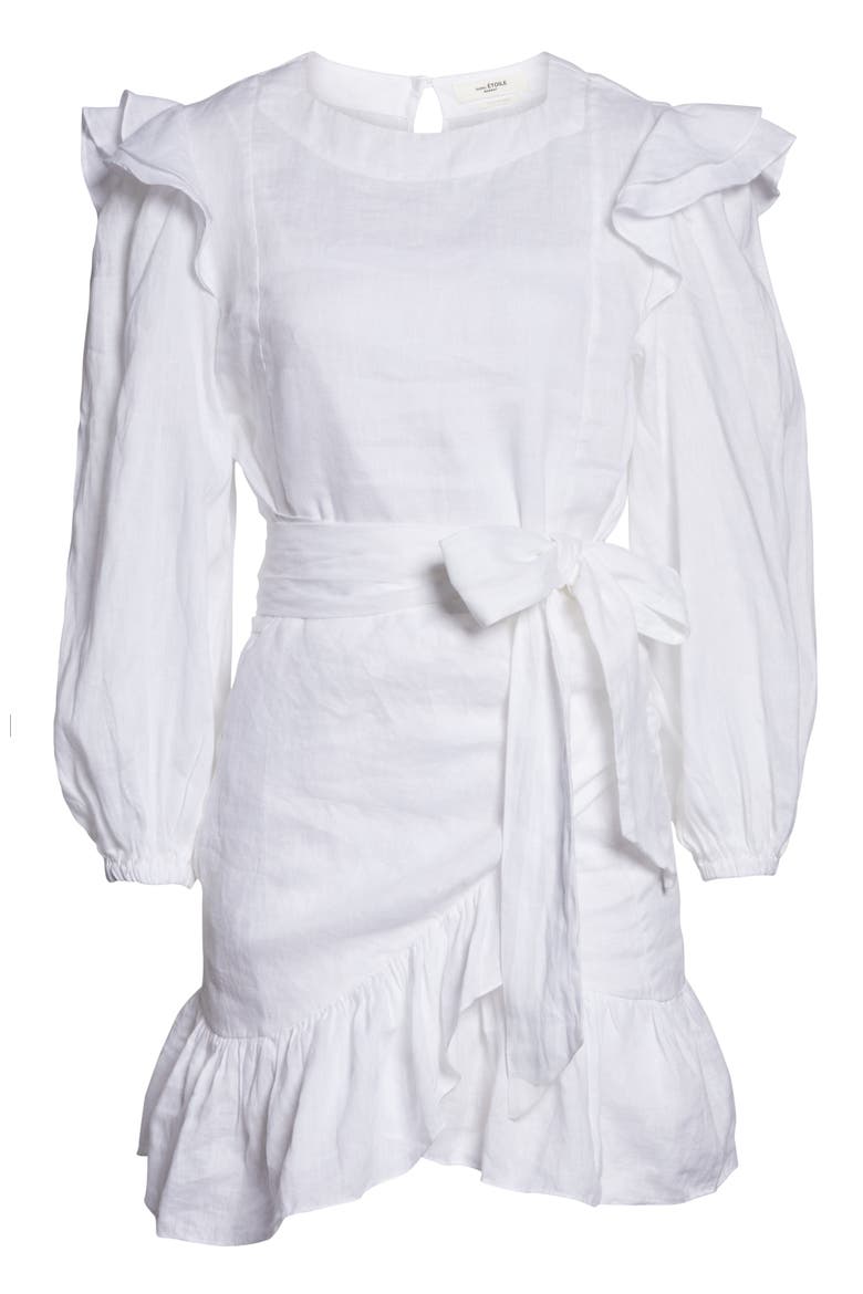 Telicia Ruffle Linen Dress, Alternate, color, WHITE