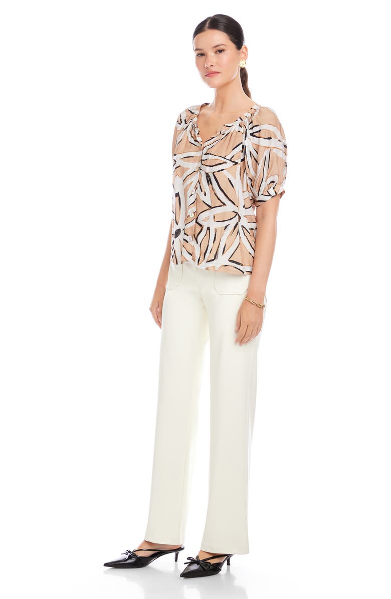 FIFTEEN TWENTY Sam Print Short Sleeve Button-Up Top, Alternate, color, Beige Floral Print