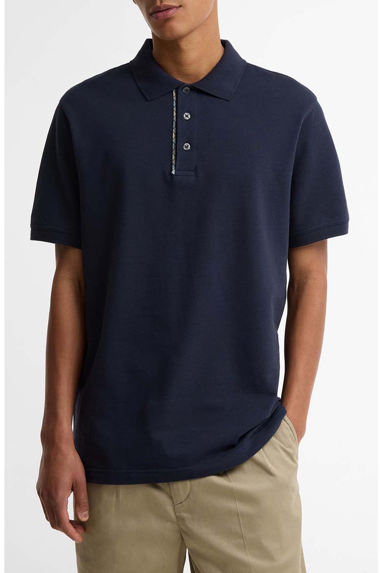 Reston Tailored Fit Tartan Trim Cotton Piqué Polo, Main, color, NAVY