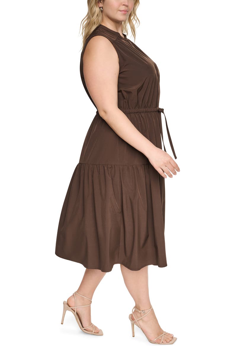 Drawstring A-Line Midi Dress, Alternate, color, COFFEE