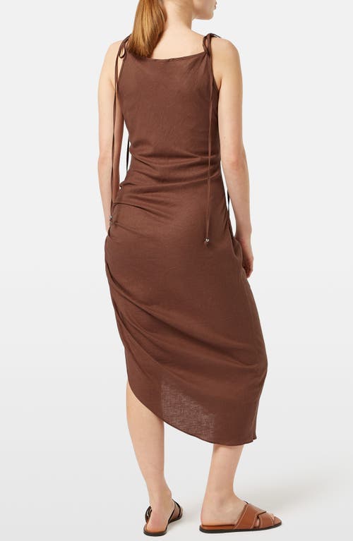 Scotch & Soda Stretch Linen Blend Asymmetric Midi Dress In Cold Brew