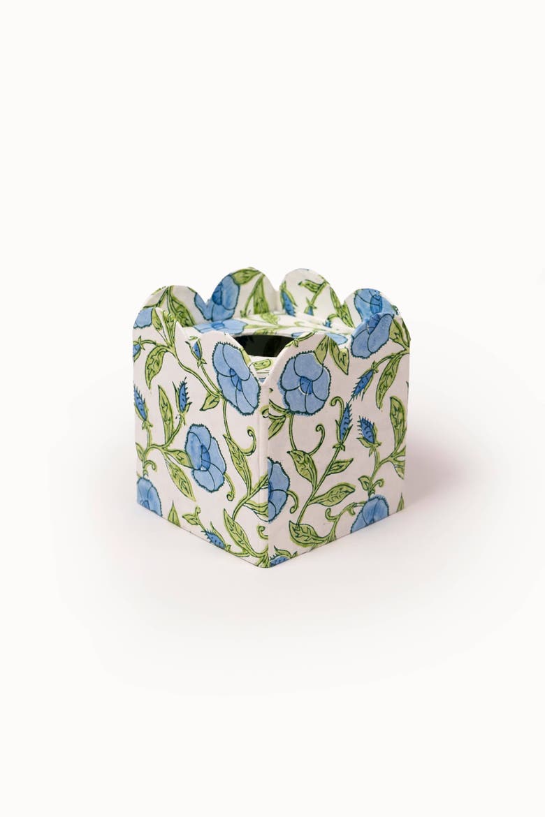 Block Print Tissue Box Cover Collapsible, Alternate, color, Inaya Powder Blue