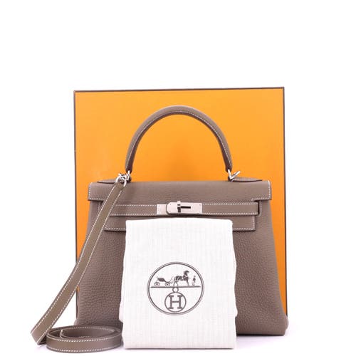 Pre-owned Hermes Hermes Kelly Handbag Grey Togo With Palladium Hardware 28 In Brown