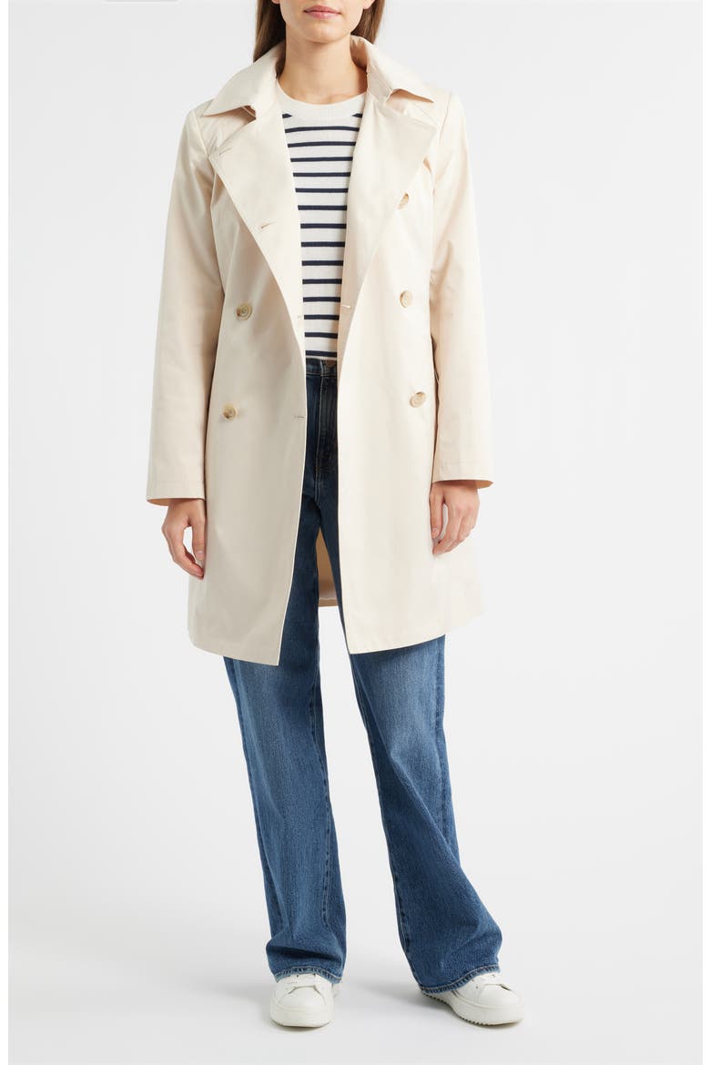 Hooded Belted Double Breasted Trench Coat, Alternate, color, LINEN