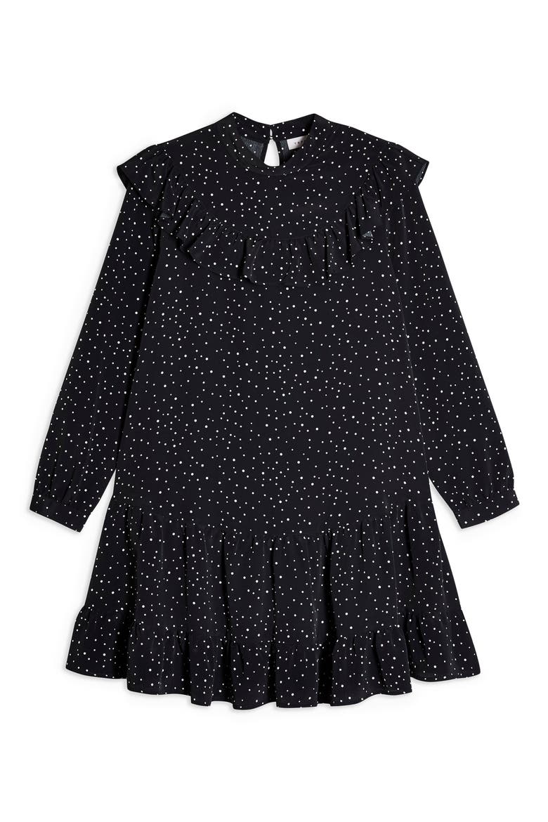Ruffle Yoke Long Sleeve Minidress, Alternate, color, BLACK MULTI