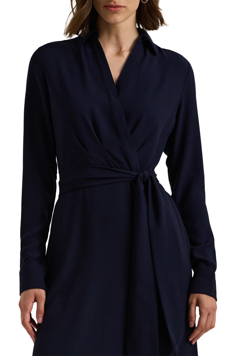 Lauren Ralph Lauren Surplice Long Sleeve Georgette Midi Dress, Alternate, color, Lighthouse Navy