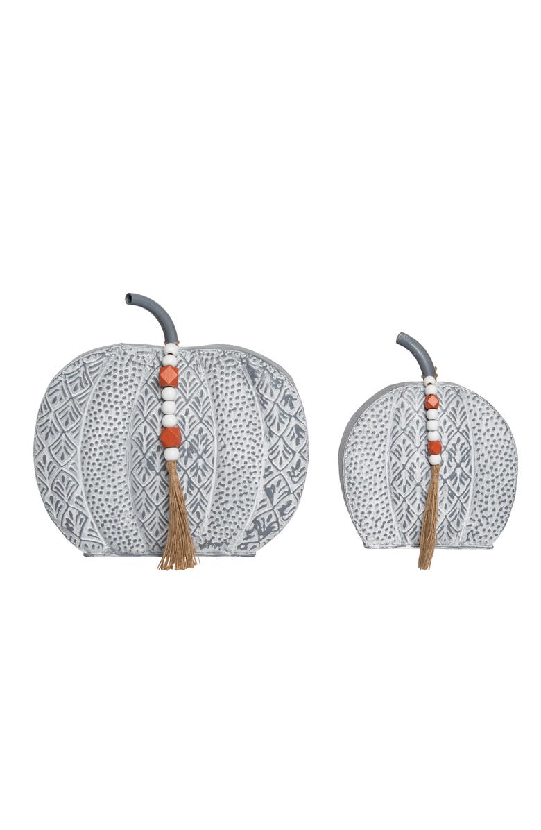 Transpac Off-White Metal Harvest Patterned Pumpkins Set of 2 Decorative, Main, color, Off-White