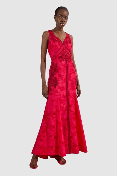 Beaded Open Back Maxi Dress
