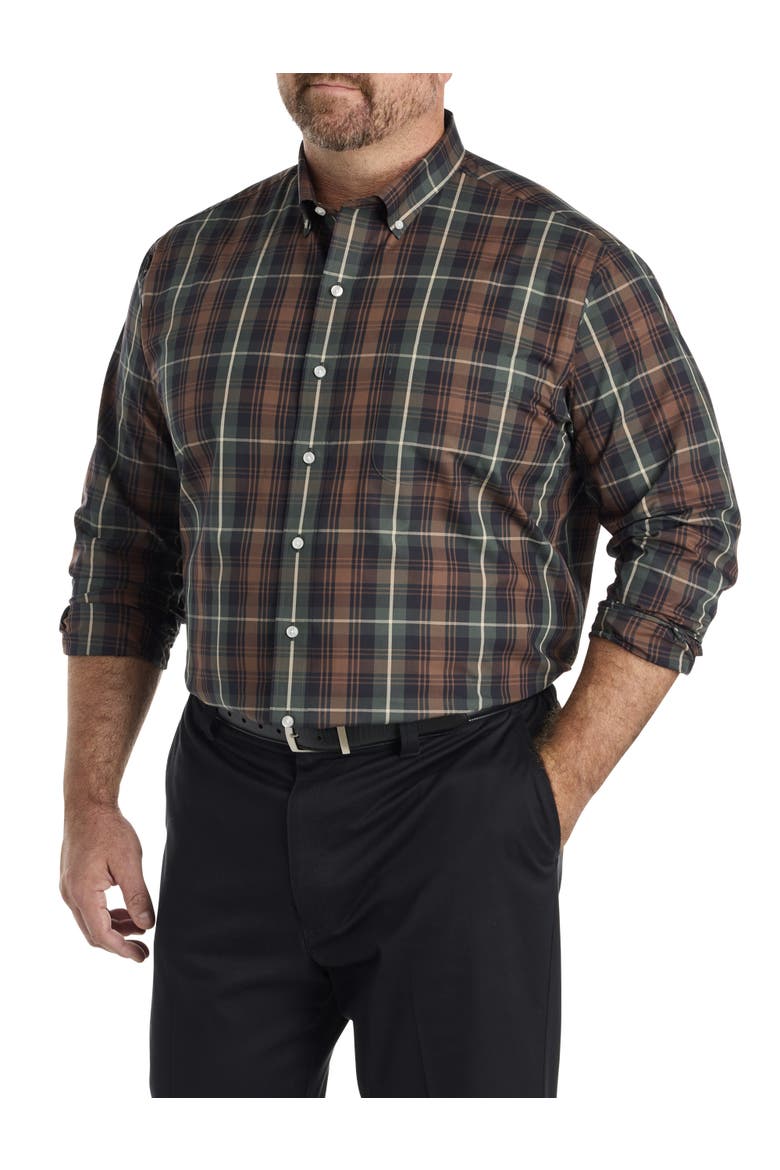 Big & Tall Large Plaid Performance Sport Shirt, Main, color, GREEN MULTI
