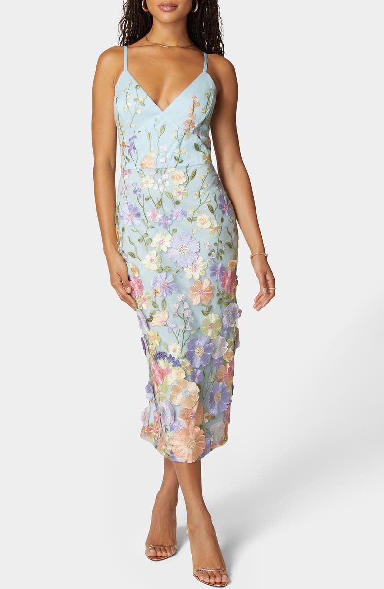 bebe Floral Embroidery Midi Dress, Alternate, color, Blue Multi