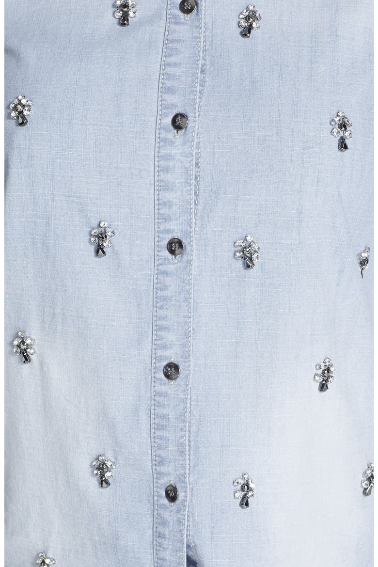 Embellished Denim Shirt, Alternate, color, BLEACH WASH