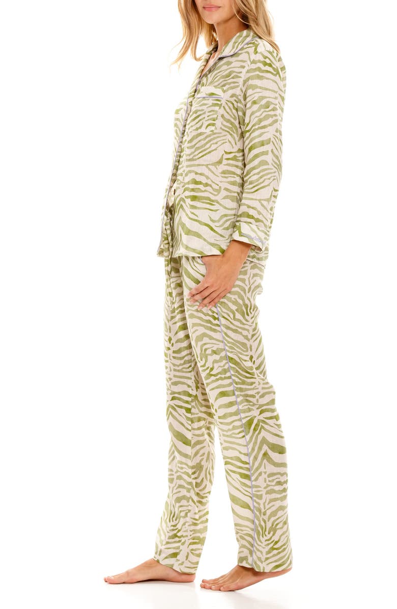 The Lazy Poet Emma Olive Zebra Linen Pajamas, Alternate, color, Green