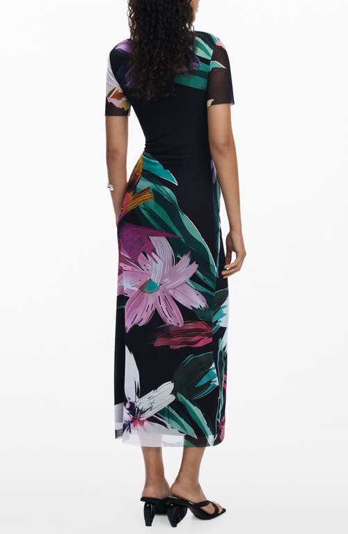 Desigual Floral Print Mesh Maxi Dress In Black