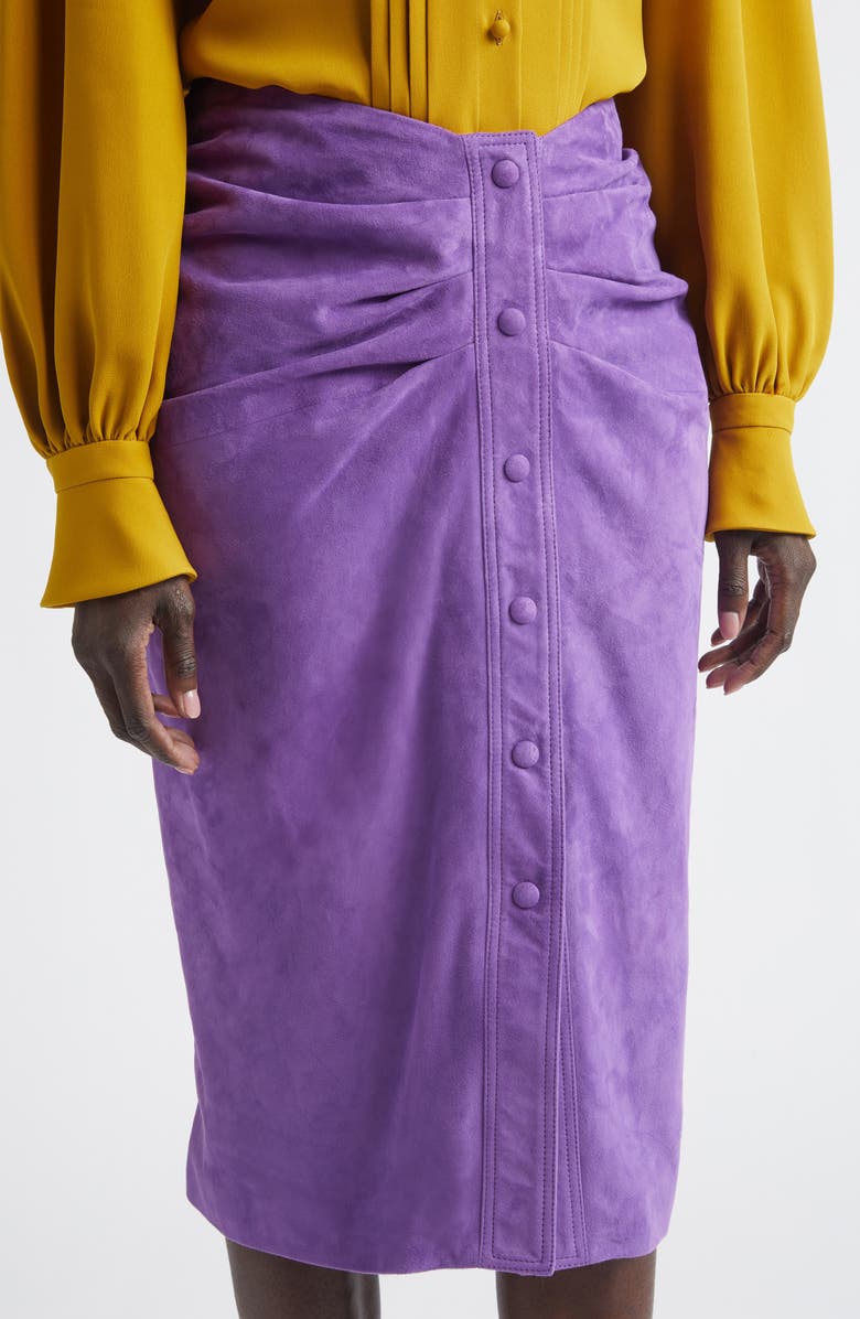 Valentino Ruched Suede Skirt, Alternate, color, Dark Purple