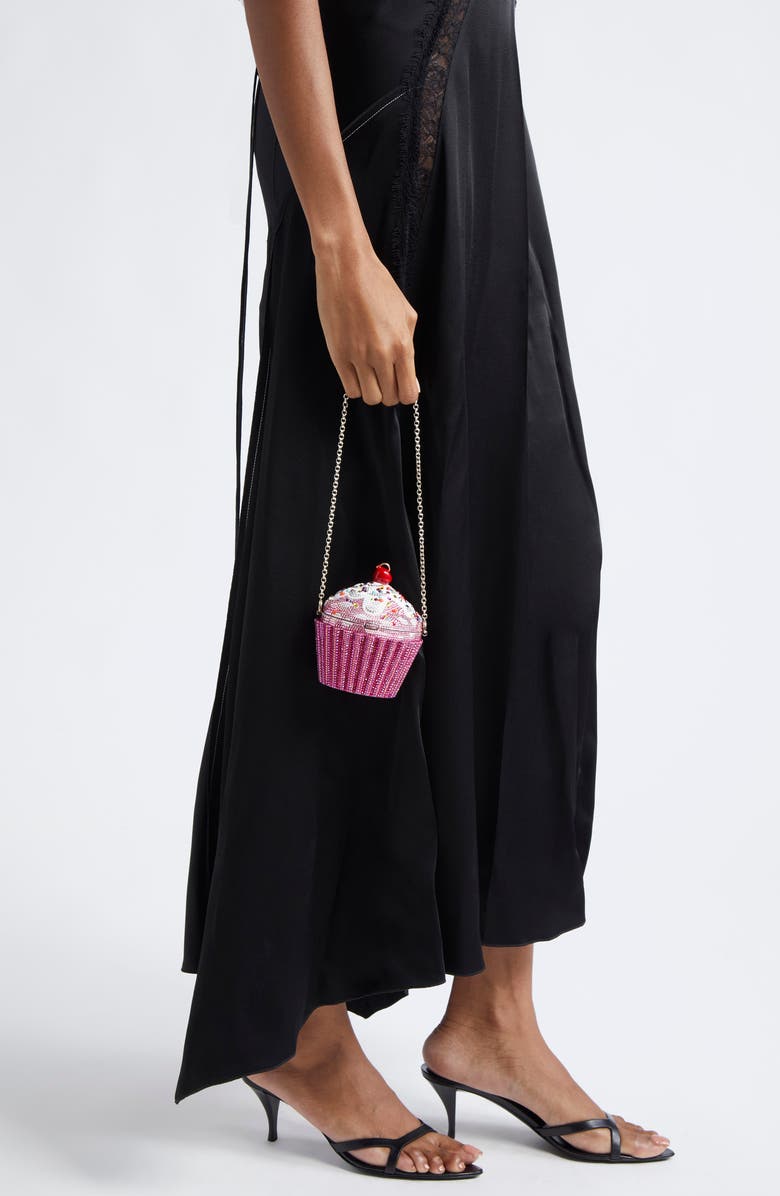 JUDITH LEIBER COUTURE Cherry Cupcake Crystal Clutch, Alternate, color, Silver Fuchsia Multi