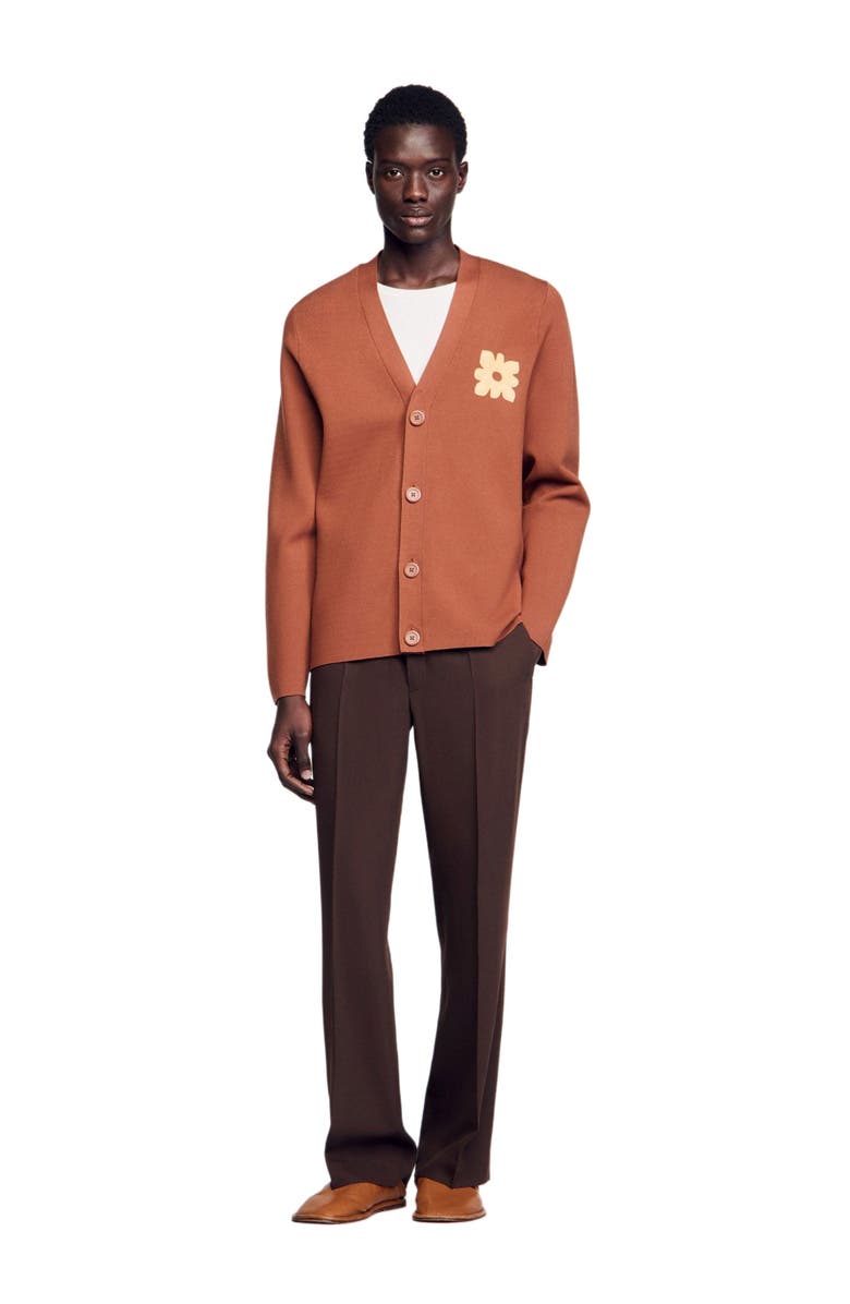 SANDRO Cardigan with flower detail, Main, color, 