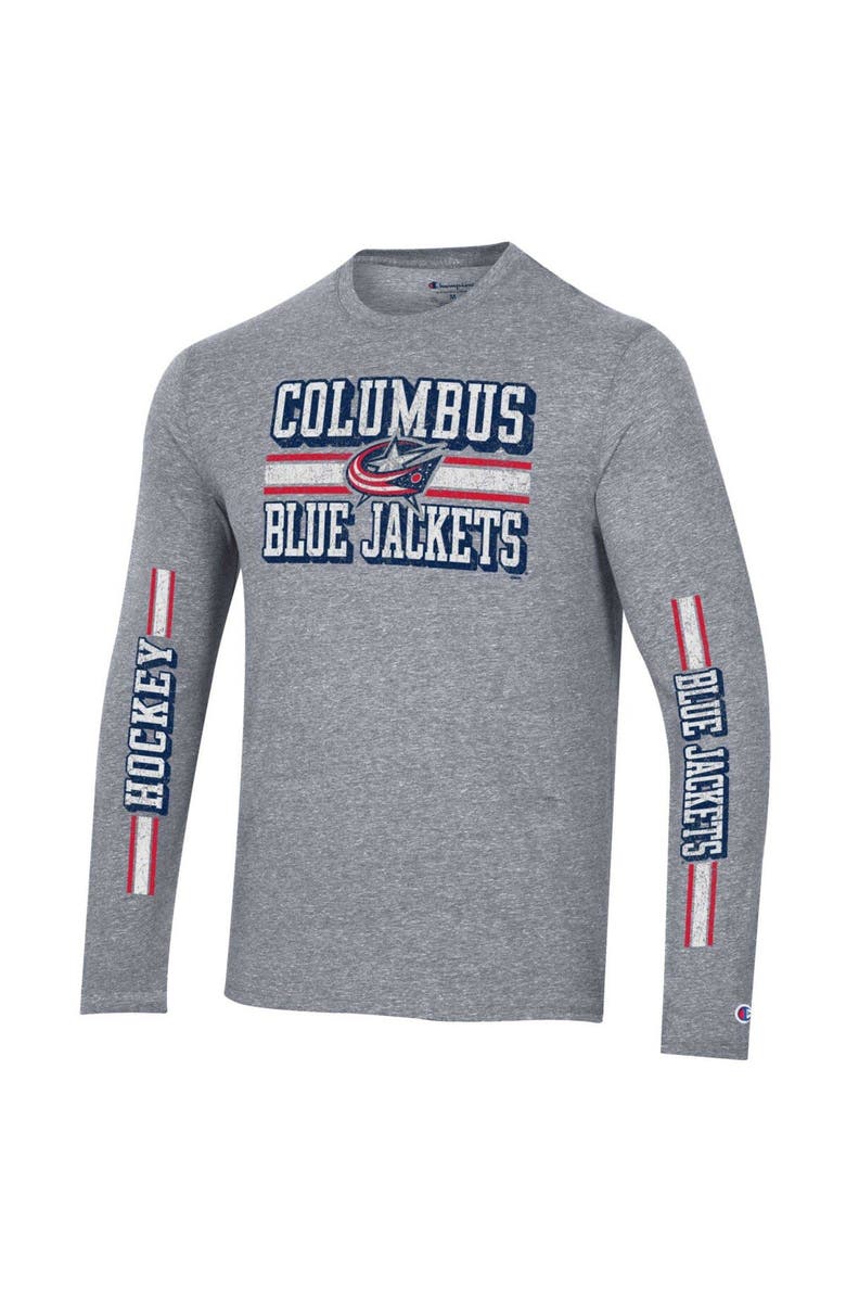 Champion Men's Champion Heather Gray Columbus Blue Jackets Tri-Blend Dual-Stripe Long Sleeve T-Shirt, Alternate, color, 