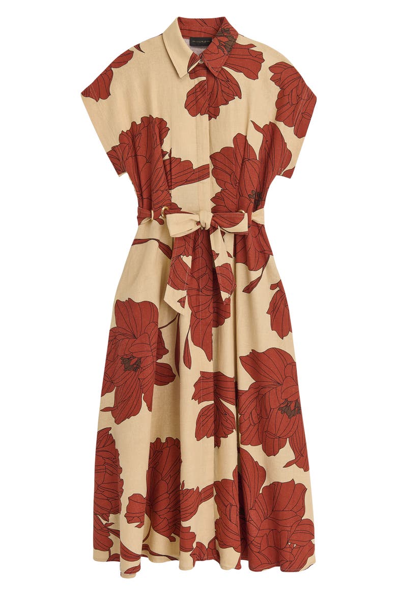 Drawstring Waist Linen Blend Shirtdress, Alternate, color, CINNAMON MULTI