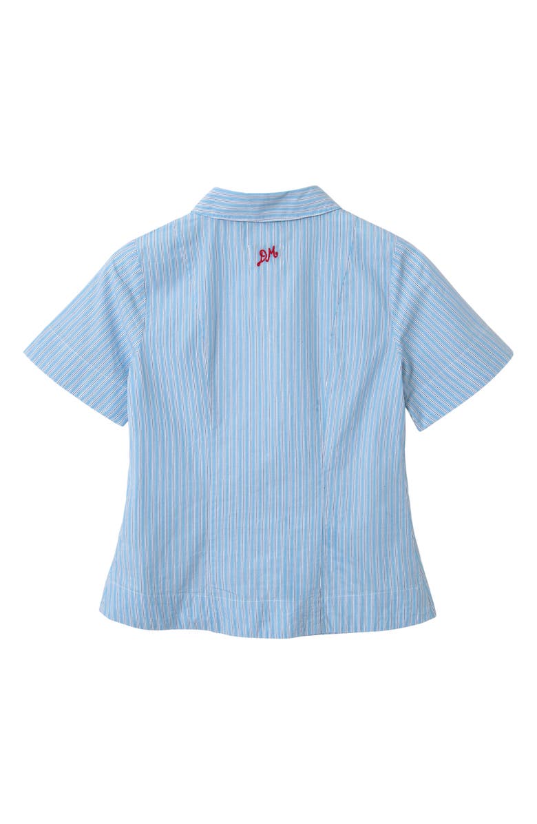 Damson Madder Ebba Pinstripe Keyhole Organic Cotton Button-Up Shirt, Alternate, color, Blue