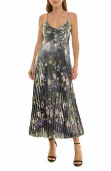 Nicole Miller Pleated Metallic Maxi Dress