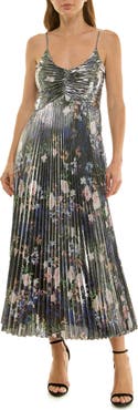 Nicole Miller Pleated Metallic Maxi Dress