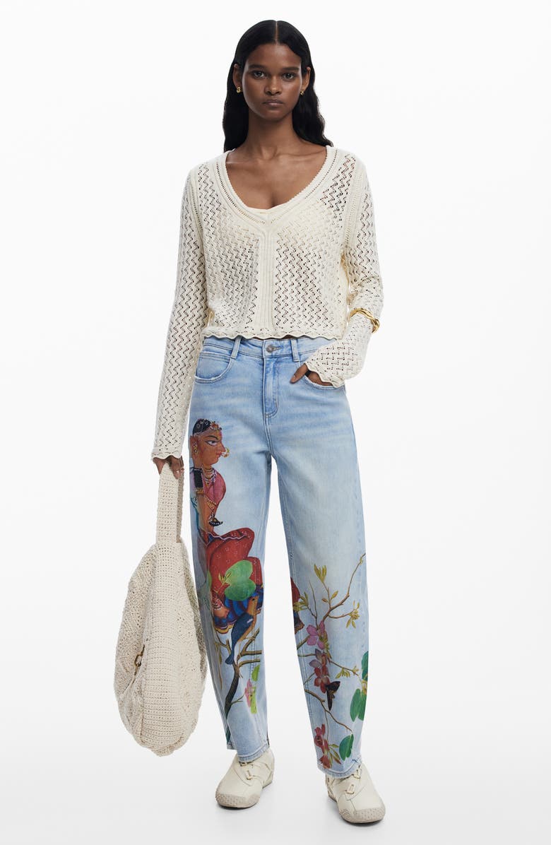 Desigual Artist Print Boyfriend Barrel Jeans, Alternate, color, 