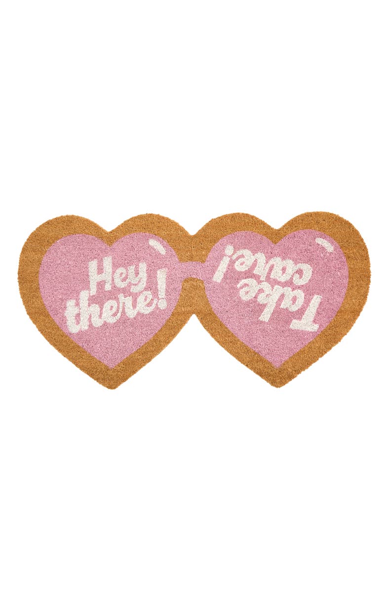 mDesign Heart-Shaped Sunglass Shaped Coir Doormat, Natural/Pink, Main, color, Natural