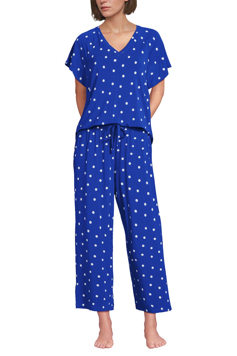 Cooling Pajama Set - Short Sleeve Top and Crop Pants, Alternate, color, Vibrant Lapis Dot