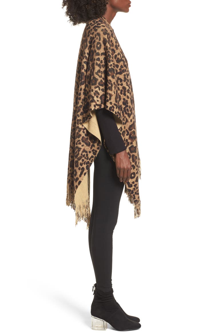 Leopard Print Fringe Wrap, Alternate, color, BROWN COMBO