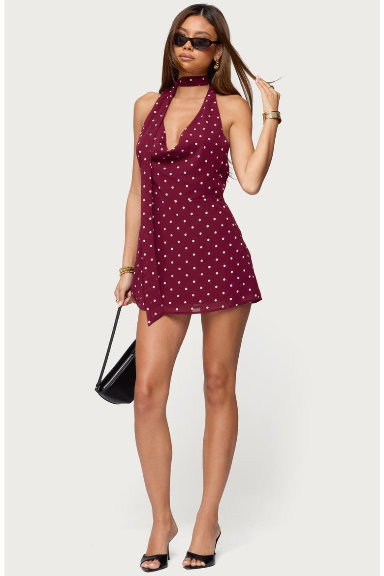 Polka Dot Halter Minidress, Alternate, color, BURGUNDY