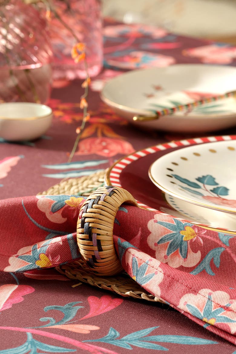 Lotus Wood Napkin Ring Set Of 6, Alternate, color, Red