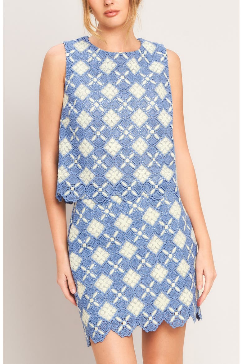Sleeveless Embroidered Lace Top, Alternate, color, BLUE