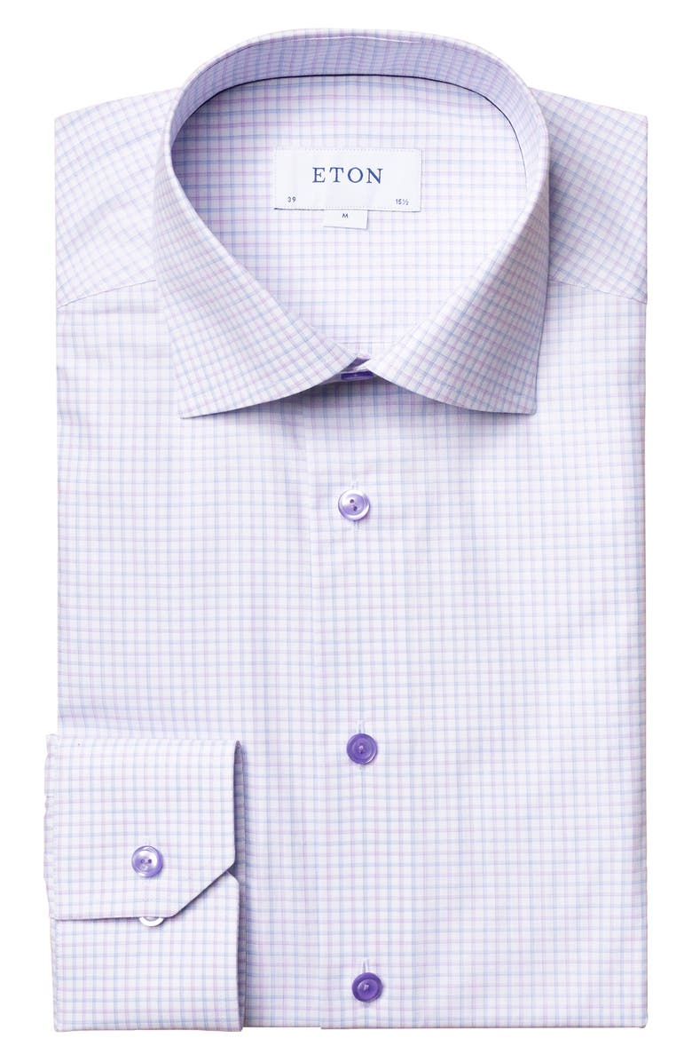 Eton Contemporary Fit Check Dress Shirt, Main, color, 