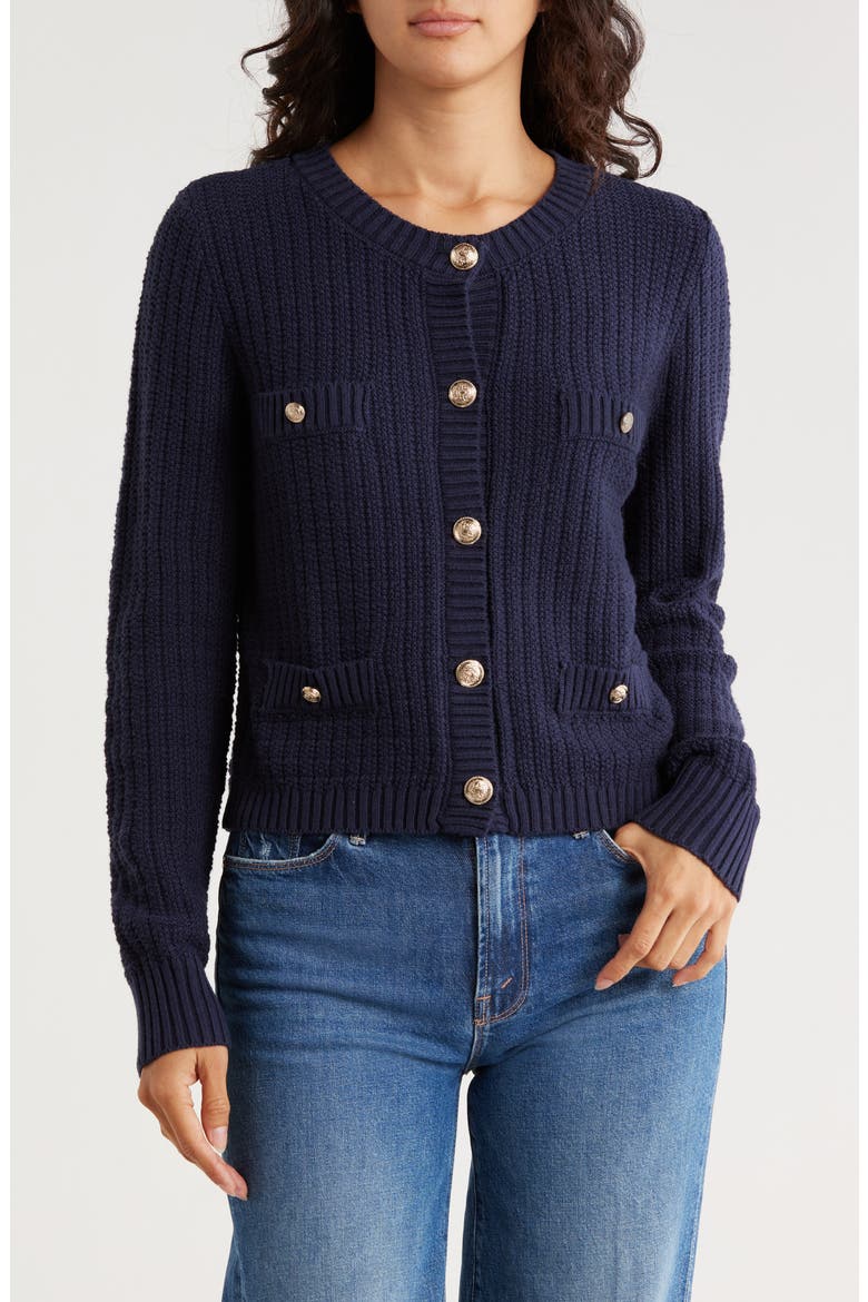 Button Front Cardigan, Main, color, NAVY