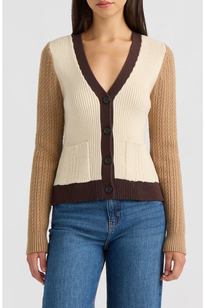 Colorblock Cable Cardigan, Main, color, OATMEAL