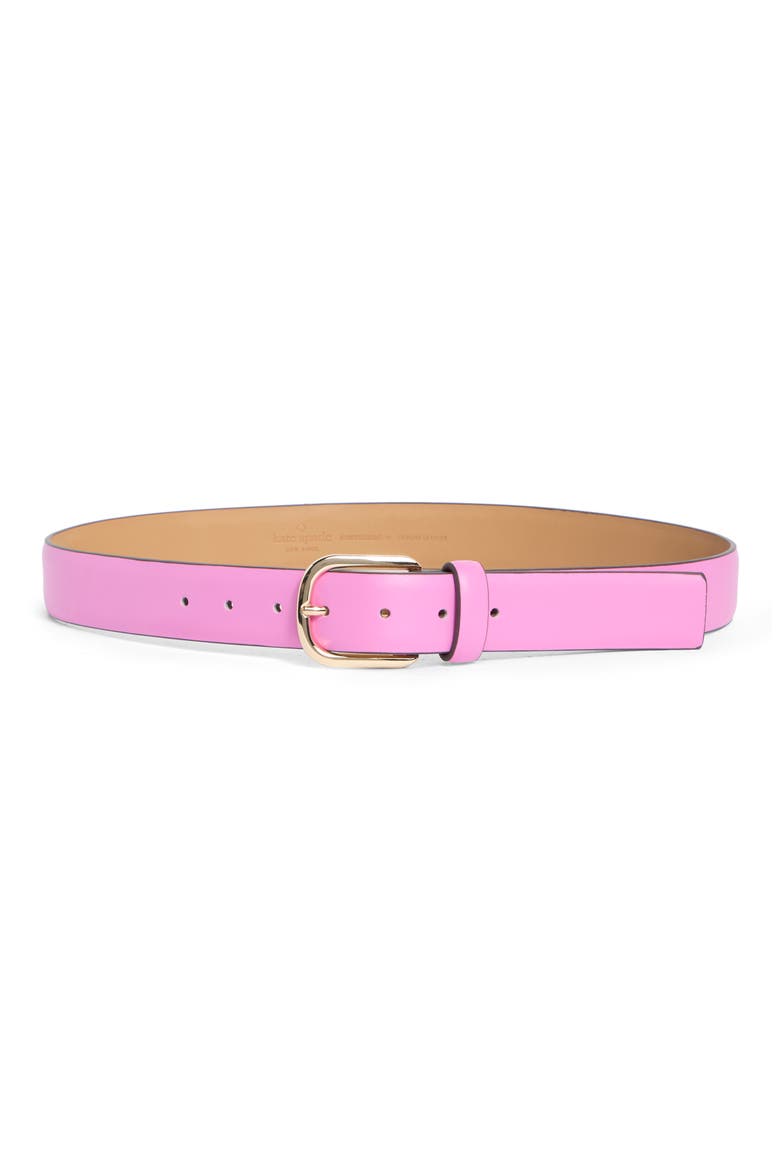Feather Edge Leather Belt, Main, color, CAROUSEL PINK/ POLISHED GOLD