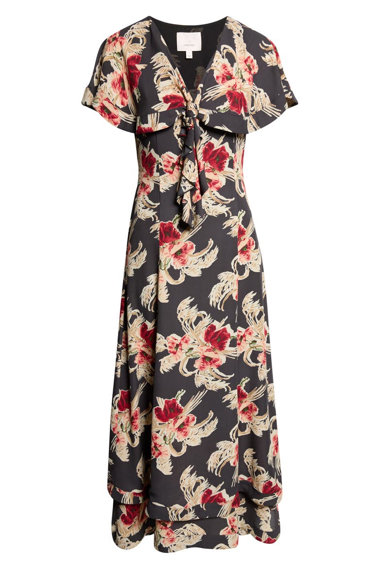 Antonetta Floral Tiered Midi Dress, Alternate, color, OBSIDIAN MULTI