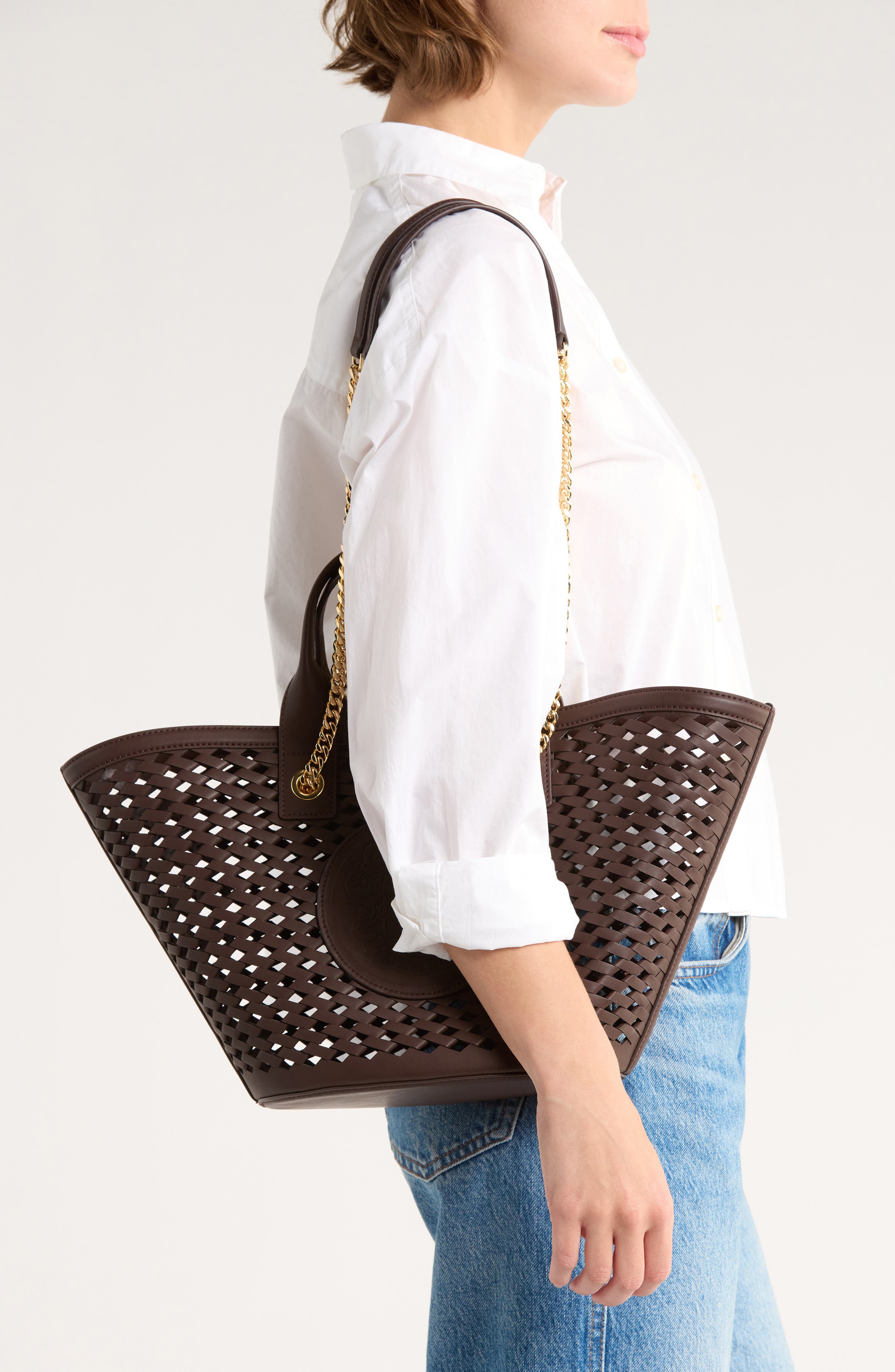 Veronica Beard Small The Crest Market Tote, Alternate, color, Espresso