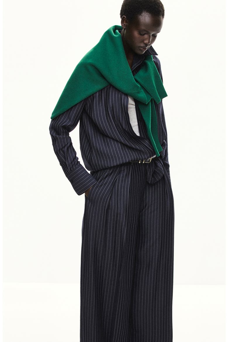Pinstripe Wide Leg Trousers, Alternate, color, NAVY