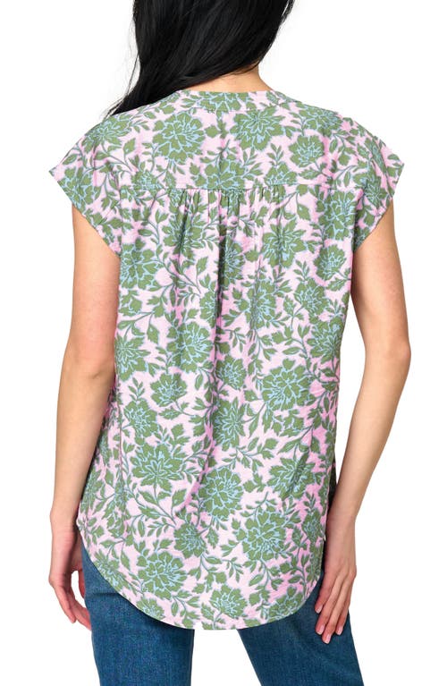 Gibsonlook Split Neck Cap Sleeve High-low Top In Rose Garden