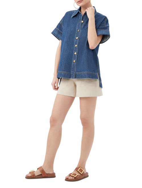 Trina Turk Opponent 2 Denim Button Up Top In Blue