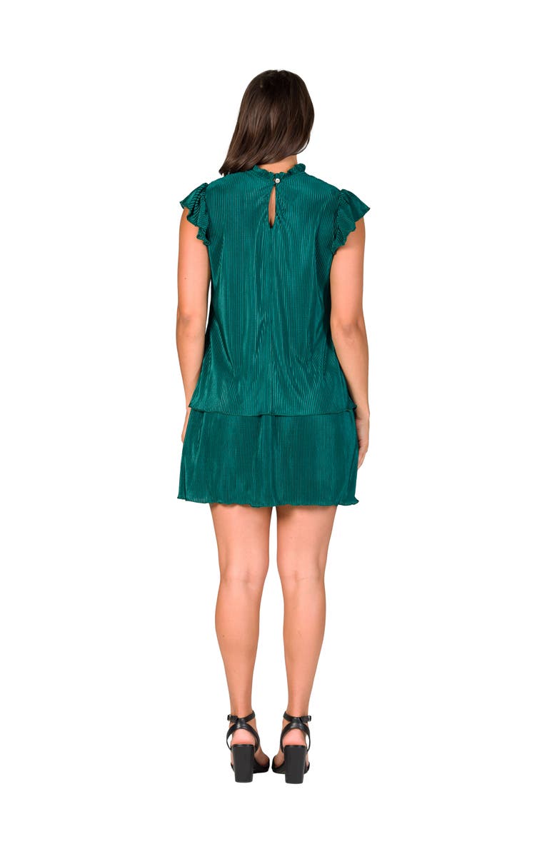 24seven Comfort Apparel Petites Ruffle Cap Sleeve High Neck Pleated Tiered Mini Dress, Alternate, color, Hunter