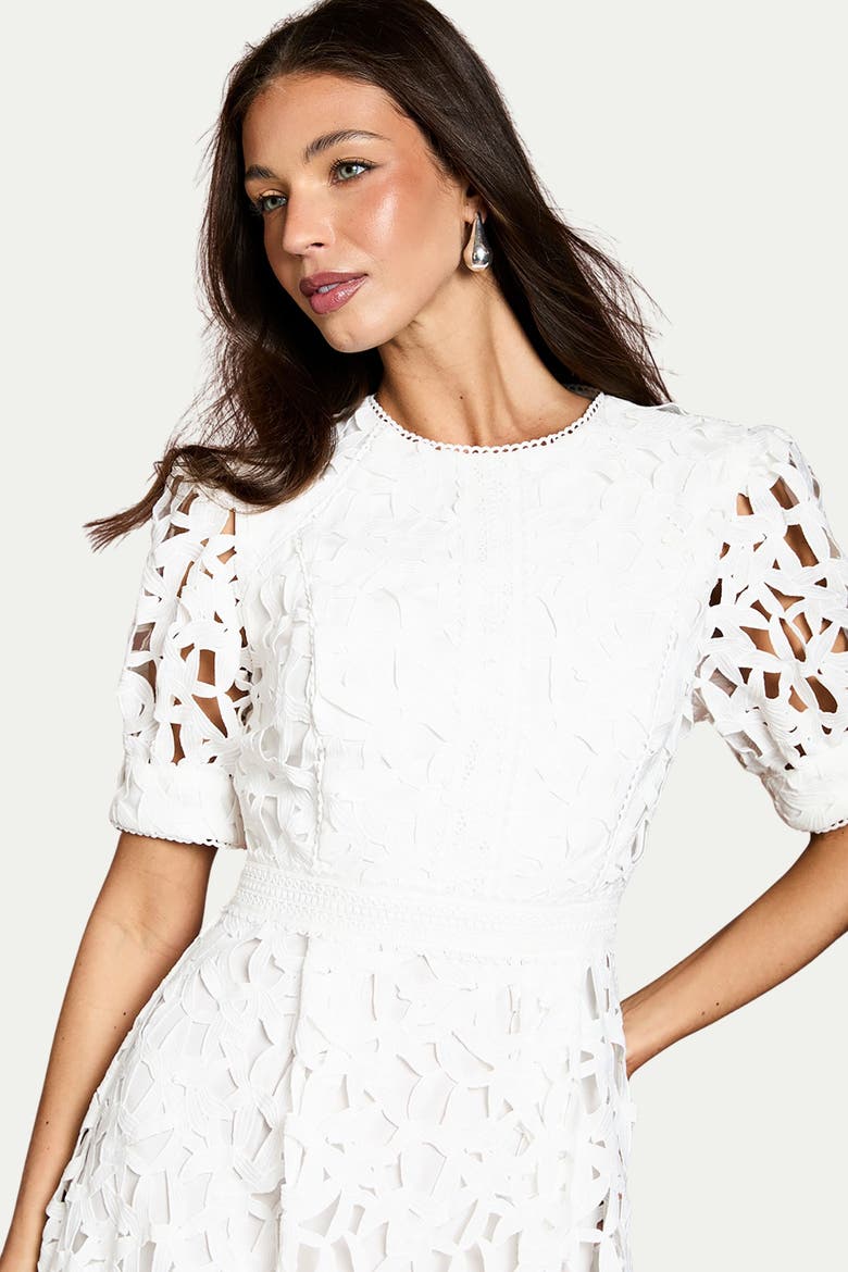 Short Sleeve Lace Midi Dress, Alternate, color, Ivory