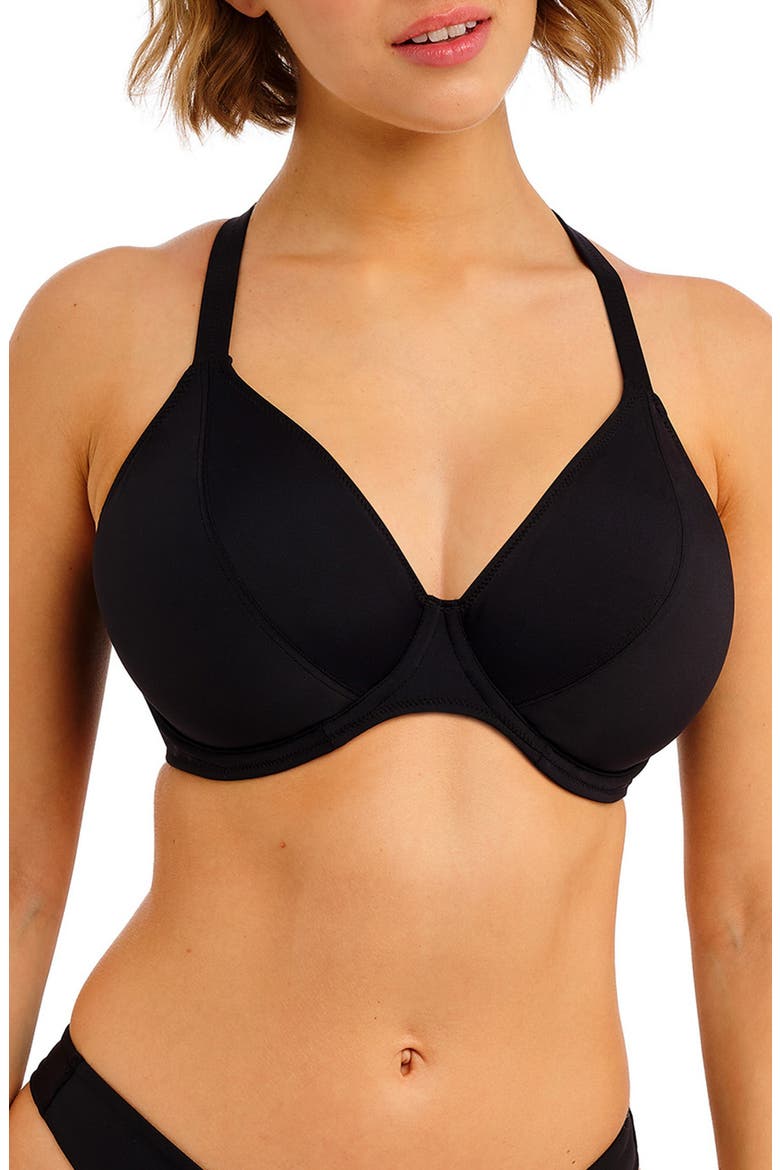 Jewel Cover Underwire Bikini Top, Alternate, color, PLAIN BLACK