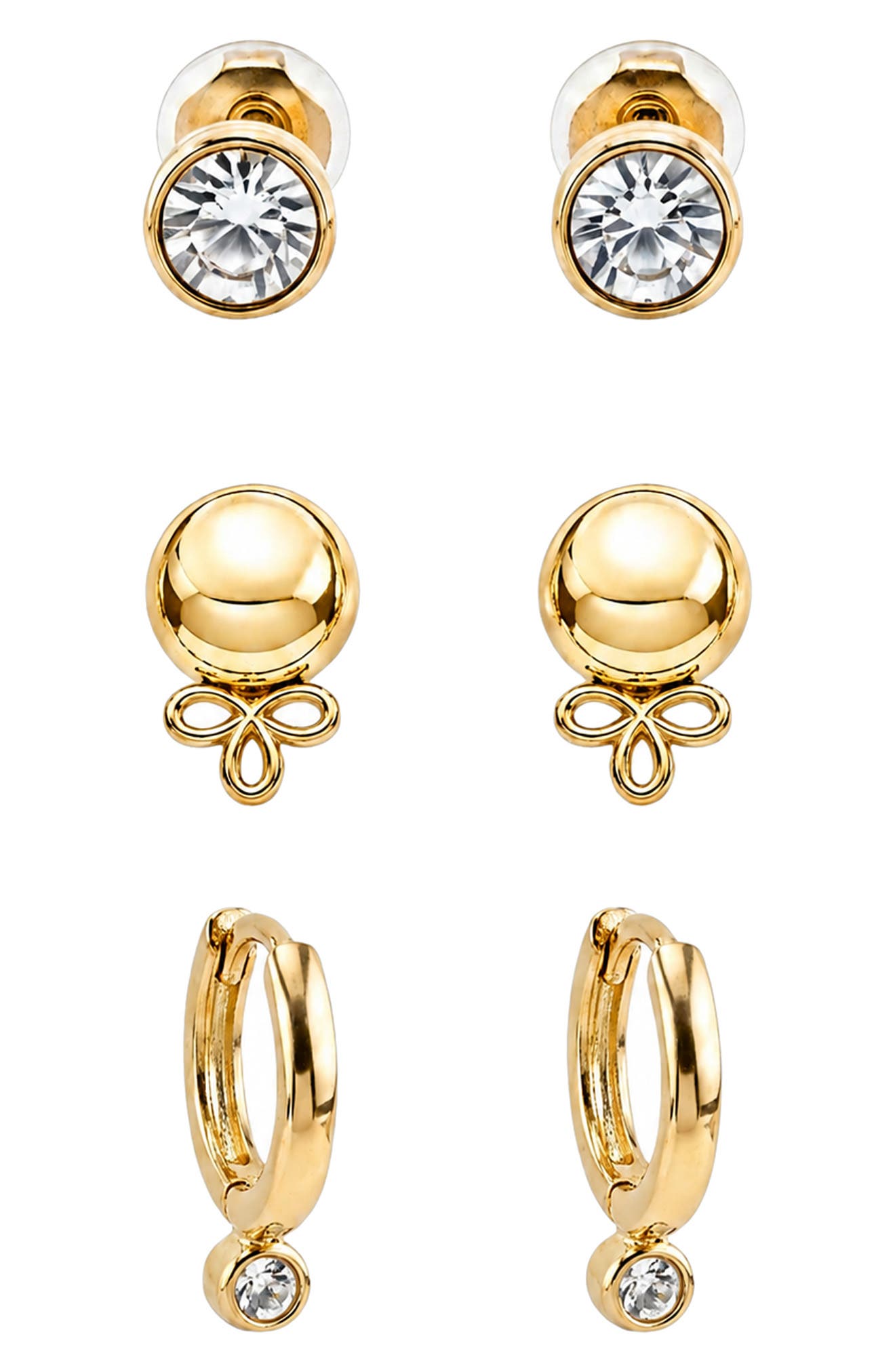 Set of 3 Cubic Zirconia Stud & Huggie Hoop Earrings