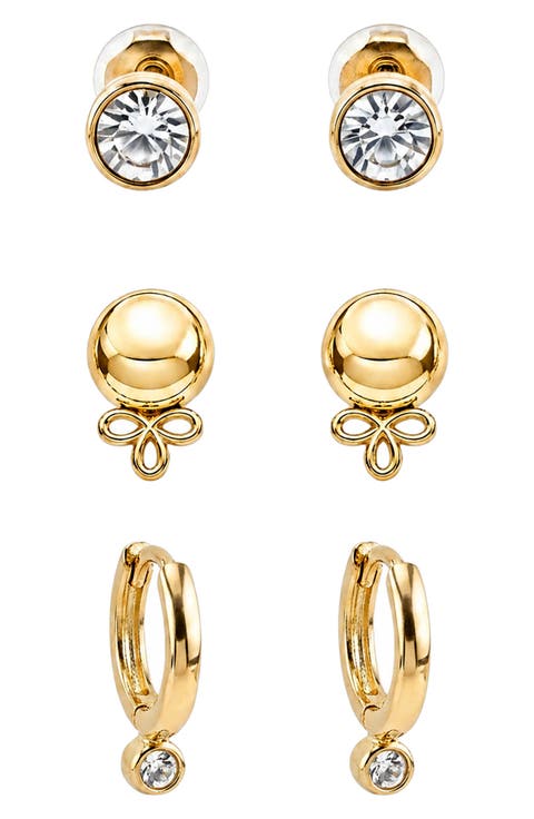 Set of 3 Cubic Zirconia Stud & Huggie Hoop Earrings