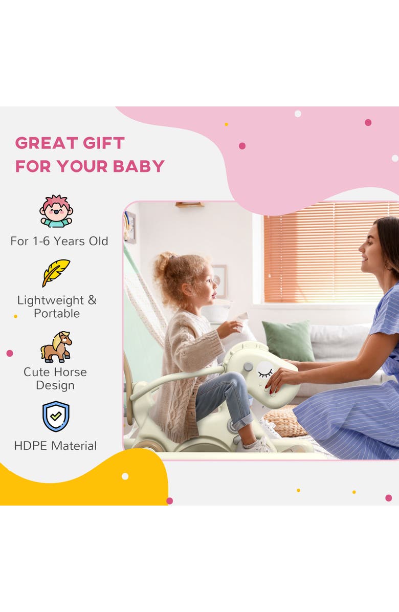 Qaba 5 in 1 Rocking Horse with Detachable Balance Board, Push Handle, Footrest, Alternate, color, Cream White